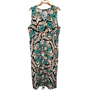 Notations‎ 2X Woman Maxi Dress Sleeveless V Neck Casual Print Plus Size 2X